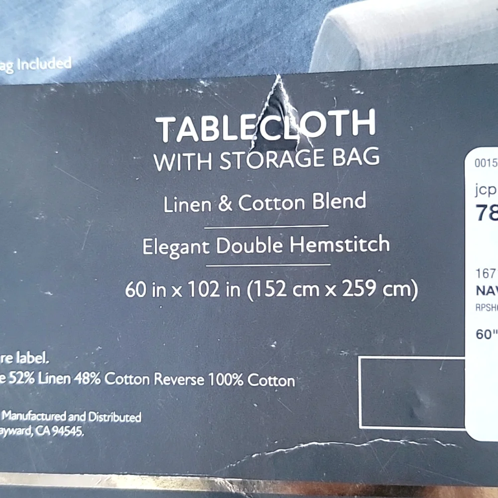 Fieldcrest Luxury Cotton Linen Harringbone Tablecloth 60 x 102 Navy Blue
